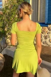 Fıstık Yeşili Madonna Yaka Kaşkorse Mini Elbise (zck0514)
