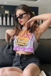Kadın Gri Baskılı Crop Tshirt (zck0465)