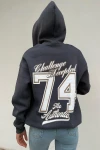 Kadın Gri Baskılı Fermuarlı Kapüşonlu Sweatshirt (zck0713)