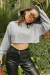Kadın Gri Kısa Crop Sweat (zck0323)