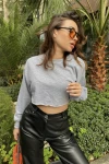 Kadın Gri Kısa Crop Sweat (zck0323)