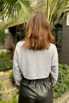 Kadın Gri Kısa Crop Sweat (zck0323)