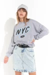 Gri NYC Baskılı Oversize Sweatshirt