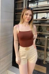 Kadın Kahverengi İp Askılı Basic Bluz (zck0694)