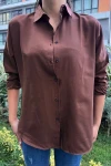 Kadın Kahverengi Oversize Uzun Basic Gömlek (zck0706)