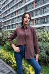 Kadın Kahverengi Oversize Uzun Basic Gömlek (zck0706)