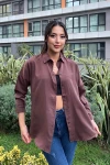 Kadın Kahverengi Oversize Uzun Basic Gömlek (zck0706)