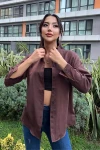Kadın Kahverengi Oversize Uzun Basic Gömlek (zck0706)