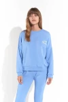 Mavi Athletique Clup Baskılı Şardonsuz Oversize Sweatshirt (ZCK099)