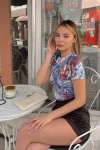 Kadın Mavi Dijital Baskılı Sırtı Açık Bluz (zck0461)