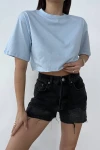 Kadın Mavi Kısa Basic Tişört (zck0451)