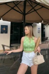 Kadın Papatya Desenli Bel Dolamalı Bluz (zck0475)