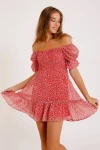 Pembe Eteği Fırfırlı Çiçekli Şifon Elbise (ZCK016)