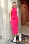 Kadın Pembe Midi Boy Kalem Elbise (zck0486)
