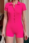 Kadın Pembe Polo Yaka Şortlu Tulum (zck0335)