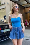 Kadın Saks Mavisi İp Askılı Basic Bluz (zck0694)