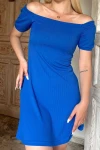 Kadın Saks Mavisi Madonna Yaka Kaşkorse Mini Elbise (zck0514)