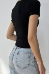 Kadın Siyah Baskılı Basic Tişört (zck0446)