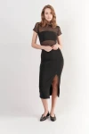 Kadın Siyah Tül Bluz (BS012)