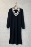 Siyah-Beyaz Yanı Yırtmaçlı Sweat Kazak Elbise (zck0409)