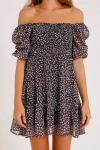Siyah Eteği Fırfırlı Çiçekli Şifon Elbise (ZCK016)