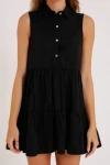 Siyah Kolsuz Önden Düğmeli Dokuma Elbise (zck017)