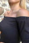 Siyah Madonna Yaka Kaşkorse Mini Elbise (zck0514)