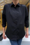 Kadın Siyah Oversize Uzun Basic Gömlek (zck0706)
