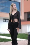Kadın Siyah Uzun Kollu Fırfırlı Şifon Bluz (zck0722)