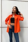 Kadın Turuncu Oversize Uzun Basic Gömlek (zck0706)