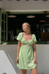 Yeşil Çiçek Baskılı Mini Elbise (zck0503)