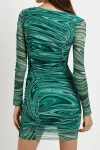 Yeşil Desenli Büzgülü Bodycon Elbise (zck0378)