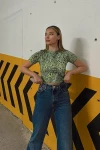 Kadın Yeşil Dijital Baskılı Sırtı Açık Bluz (zck0461)