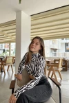 Kadın Zebra Balıkçı Yaka Asimetrik Desenli Bluz (zck0544)
