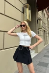 Kadın Beyaz Önü Zincirli Crop T-Shirt (zck0791)