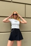Kadın Beyaz Önü Zincirli Crop T-Shirt (zck0791)