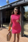 Kadın Fuşya Triko Kolsuz Mini Boy Elbise (zck0559)