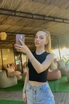 Kadın Siyah Crop Bluz (ZCKSA317)