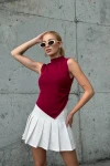 Kadın Bordo Balıkçı Önü Asimetrik Büzgü Detaylı Crop (ZCKSA340)