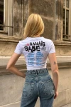 Kadın Organik Pamuk Racing Babe Kısa Kollu Crop Bluz
