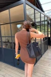 Kadın Kahverengi Triko Kolsuz Mini Boy Elbise (zck0559)