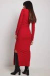 Kırmızı Yanları Drapeli Uzun Elbise (zck0606)