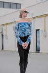 Kadın Mavi Kolları Tül Astarlı Bluz (zck0745)