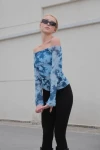 Kadın Mavi Kolları Tül Astarlı Bluz (zck0745)