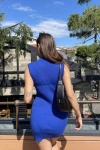Kadın Saks Mavisi Triko Kolsuz Mini Boy Elbise (zck0559)