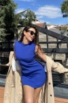 Kadın Saks Mavisi Triko Kolsuz Mini Boy Elbise (zck0559)