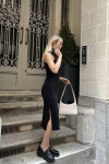 Kadın Siyah Midi Boy Dik Yaka Kalem Elbise (zck0571)