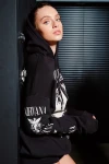 Kadın Siyah Baskılı Oversize Sweatshirt (zck0735)