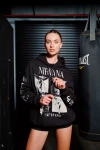 Kadın Siyah Baskılı Oversize Sweatshirt (zck0735)