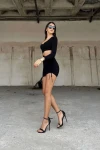 Siyah Tek Kol Dekolteli Mini Elbise (zck0616)
